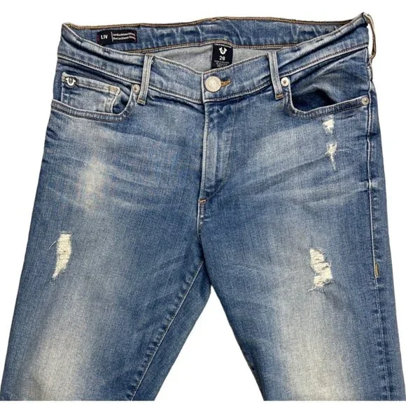 True Religion Low Rise Distressed Light Blue Relaxed Skinny Jeans Size 28 - Picture 3 of 10